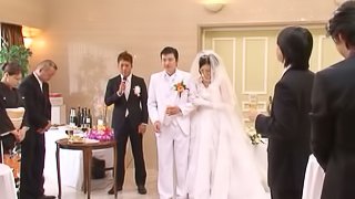 Japanese bride gets fucked by a few men after the ceremony