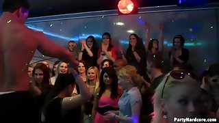 Dirty party girls convinced to suck cock at a club