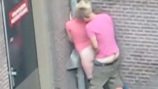Friend of mine fucks his blonde GF on the streets of Amsterdam