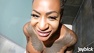 Raunchy Black with big fun bags and rump gets an hotel showerfuck