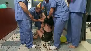 Pinup Brunette Arabelle Raphael Gangbanged by Five Interns in Hospital