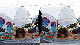 VR tent threesome - Babe