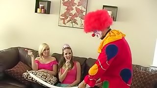 Hot chick has anal sex with a clown during a party