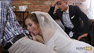 Pretty bride makes her groom cuckold on their wedding night