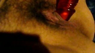 My naughty wife pets her hairy pussy and asshole with dildo