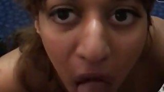 Brown eyed lewd housewife from India is quite good at blowjob