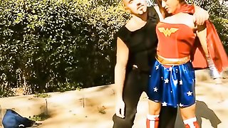 Charming woman sucks and fucks a long dick in a wonder woman parody