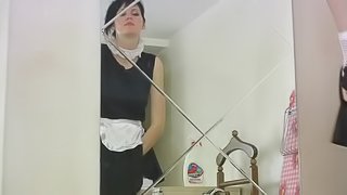 Masturbating skinny French maid