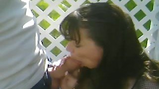 Oral quickie outside with my brunette white milf wife