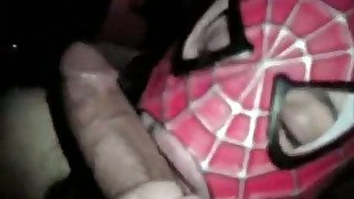 Cute spidergirl provides my huge dick with sloppy blowjob