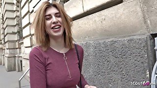 GERMAN SCOUT - CUTE GINGER TEENAGE TALK TO SHAG AT STREET CASTING FOR CASH - Cum Load