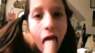 Busty brunette teen with pigtails sucks my hard dick