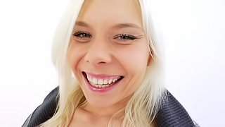Naughty solo blonde model Dulsineya treats pussy with a dildo fuck