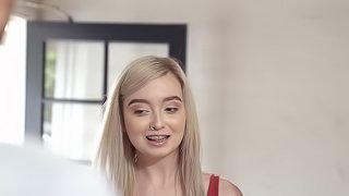 Horny Lexi Lore gets talked into sucking his delicious cock