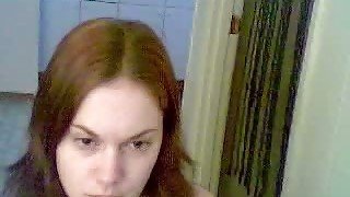 Absolutely shameless redhead teen fucks her pussy with huge dildo on webcam