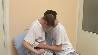 Handsome gay chap gets his anal creampied after being slammed doggy style