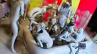 Huge mud wrestling party