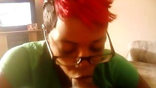 Filthy black mom sucking my dick deepthroat in POV