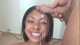 Jemeni deepthroats two cocks and gets a facial cumshot