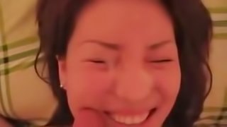 Asian bitch sucks passionately handjob for pov cam amateur