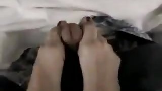 Footjob under table