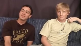 Gay guy with blonde hair sucking his boyfriend's big cock