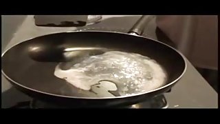 Horny slut eats fried cum