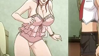 Dirty hentai session with freaky busty woman and shy boy