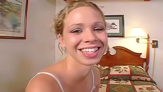 Adoring blonde Hayley Bangg bends over for an erected black rod