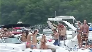 Kinky chicks show their big natural tits during an outdoor party