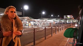 Takevan - Busty blonde caught on airport and fucked in van