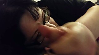 Brunette MILF in glasses gets messy facial in return for a solid BJ