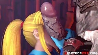 Big breast blond Samus gets had sex by alien dicks