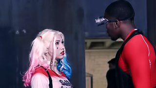 A blonde with a sexy pussy is fucked by a black dude in a parody