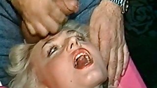 Raunchy slut gets her face glazed in jizz while playing with her pussy