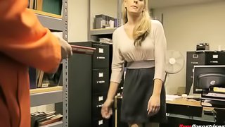 In the library at a prison she ends up fucking one of the inmates