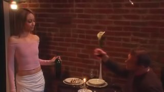 Pretty waiter Corina Taylor gets her pussy and mouth fucked deep