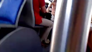 On the bus, white dress and white panties