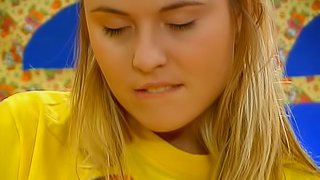 Pretty faced teen decides to masturbate her muff using a dildo in this solo scene