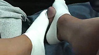 Footjob With White Socks In The Car (Socjob) With Cum