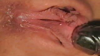 Sensual masturbating my big clit with tiny vibrator - closeup