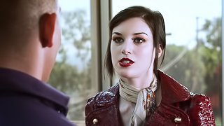 Stoya is pressed up against a window and fucked from behind