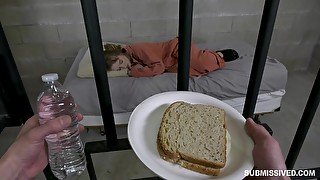 Prison whore Cleo Clementine gives a blwojob and gets fucked for bread and water