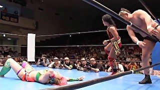 Asian female wrestler gets fucked hard on the stage