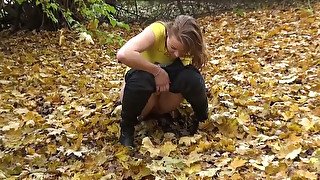 Fair haired torrid sex doll adores pissing in the park