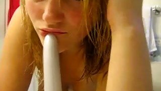 My perverted girlfriend is fucking her pussy with sex toy in the bathroom