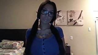 My sexy gf with huge boobs acts like a nerdy chick when we chat on skype