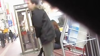 Japanese sharking pro cums on a sweet chick in public