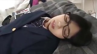 Nerdy Japanese slut with hairy cunt is getting boned
