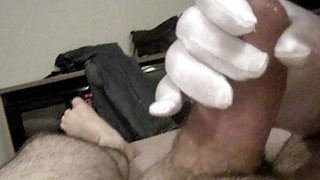 Getting jerked off with white gloves